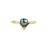 Tahitian Keshi Pearl & Diamond Sunrise Ring