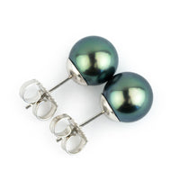 Indigo Green 8.4-9mm Tahitian Pearl Stud Earrings