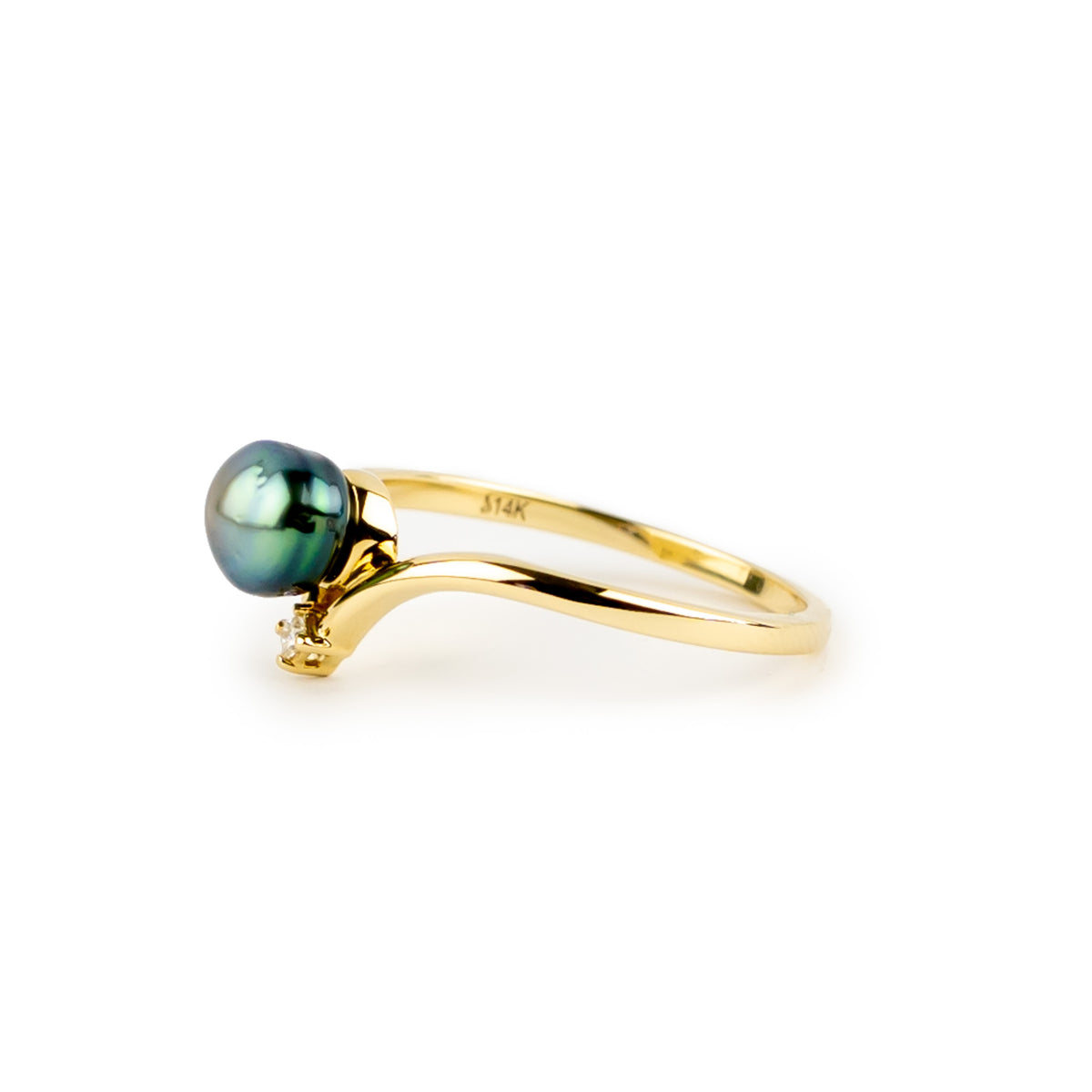 Tahitian Keshi Pearl & Diamond Sunrise Ring
