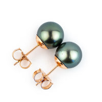 Indigo Green 8.4-9mm Tahitian Pearl Stud Earrings