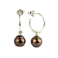 Aubergine Circled Tahitian Pearl Hoop Earrings on Sterling Silver