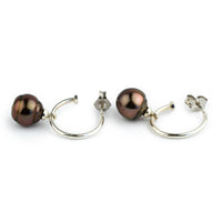 Aubergine Circled Tahitian Pearl Hoop Earrings on Sterling Silver