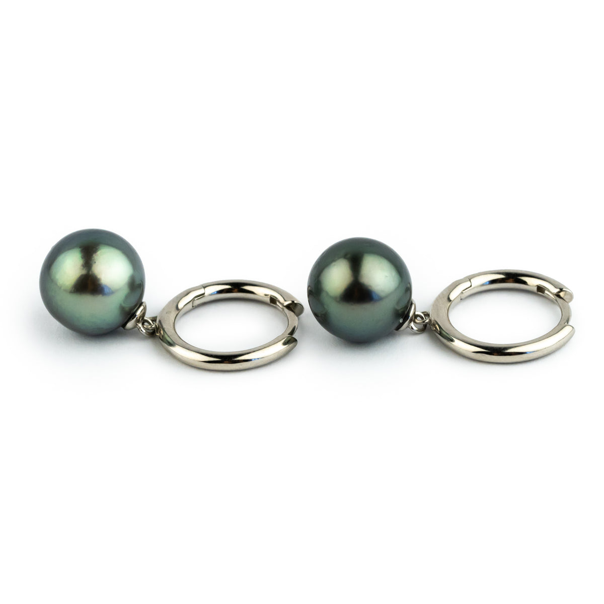Blue Green 11.4mm Tahitian Pearl Hoop Earrings on Sterling Silver