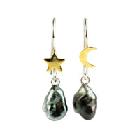 Star & Moon Tahitian Keshi Pearl Hook Earrings