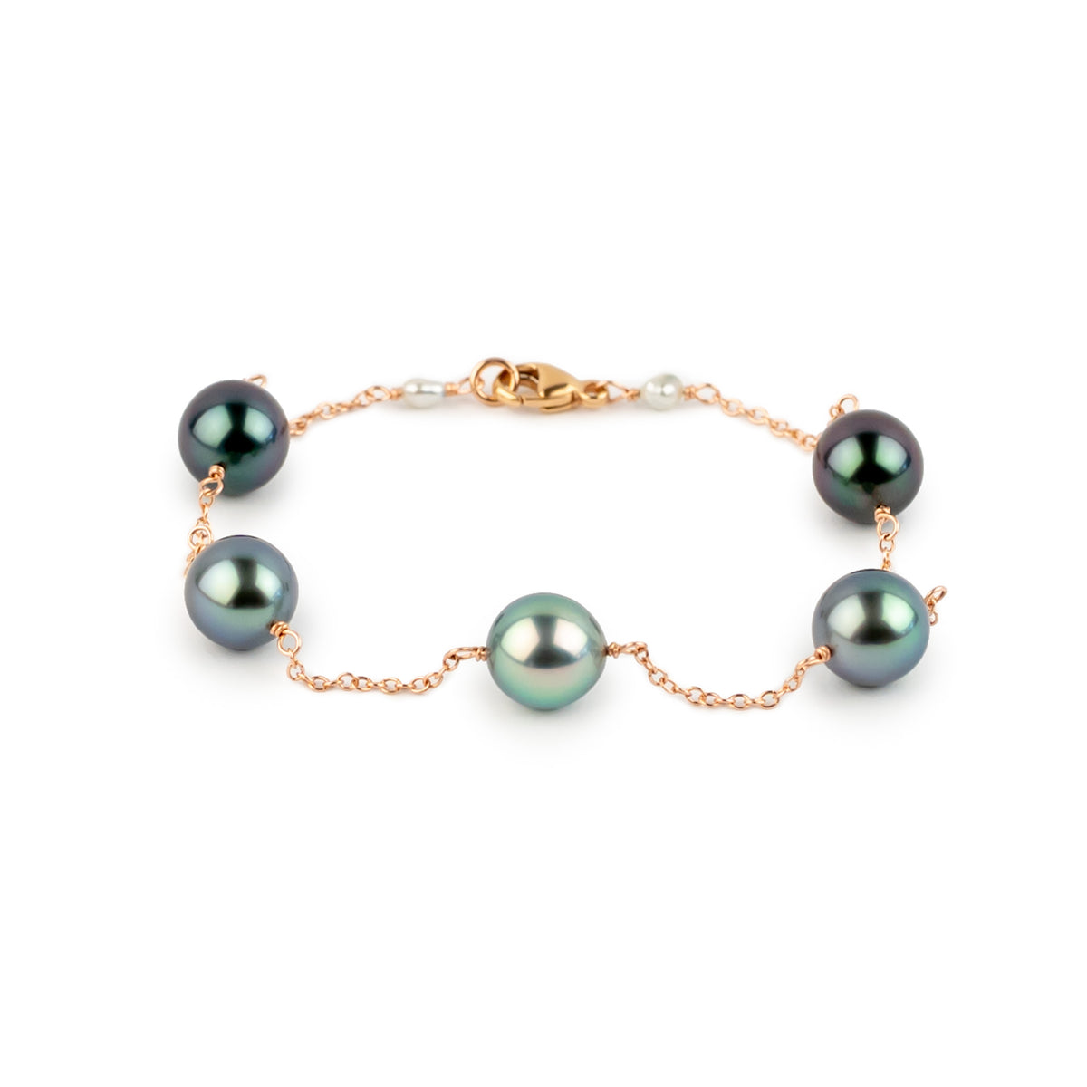 Lilac Flower Tahitian Pearl Tin Cup Bracelet on 14k Rose Gold