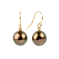Crimson Bronze Baroque Tahitian Pearl Dangle Earrings on 14K Yellow Gold