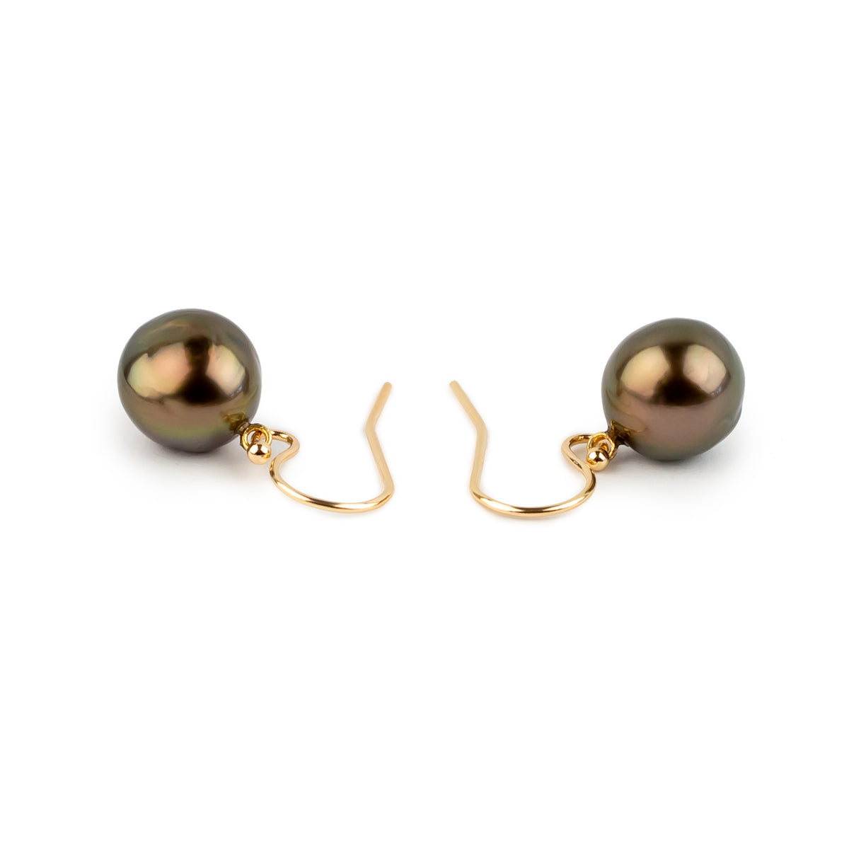 Crimson Bronze Baroque Tahitian Pearl Dangle Earrings on 14K Yellow Gold