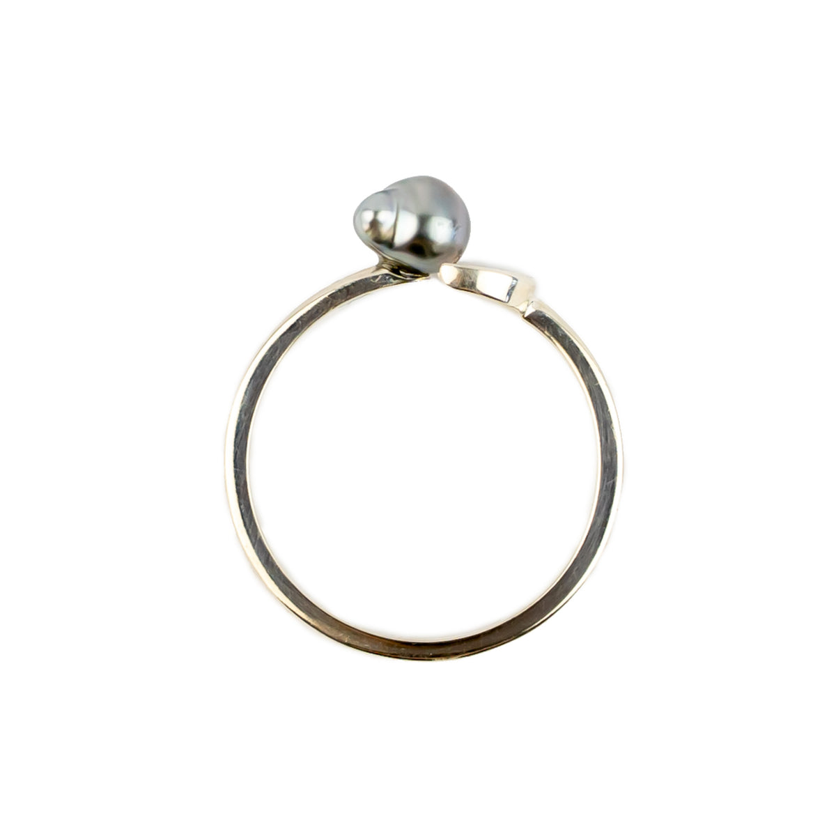 Silvery Tahitian Keshi Crescent Moon Ring on Sterling Silver
