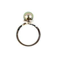 Pale Pink Green 8.7mm Tahitian Pearl Spiral Ring on Sterling Silver