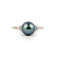Tahitian Pearl & Diamond Toru Ring on 14K White Gold