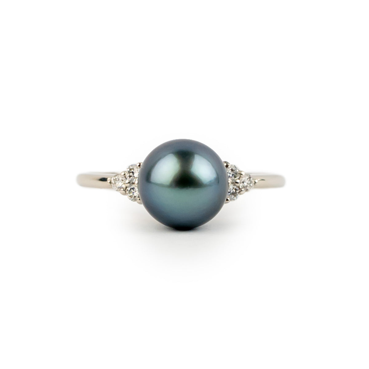 Tahitian Pearl & Diamond Toru Ring on 14K White Gold