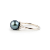 Tahitian Pearl & Diamond Toru Ring on 14K White Gold
