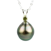 Tahitian Pearl & Peridot Pink Green Étoile Necklace on Sterling Silver