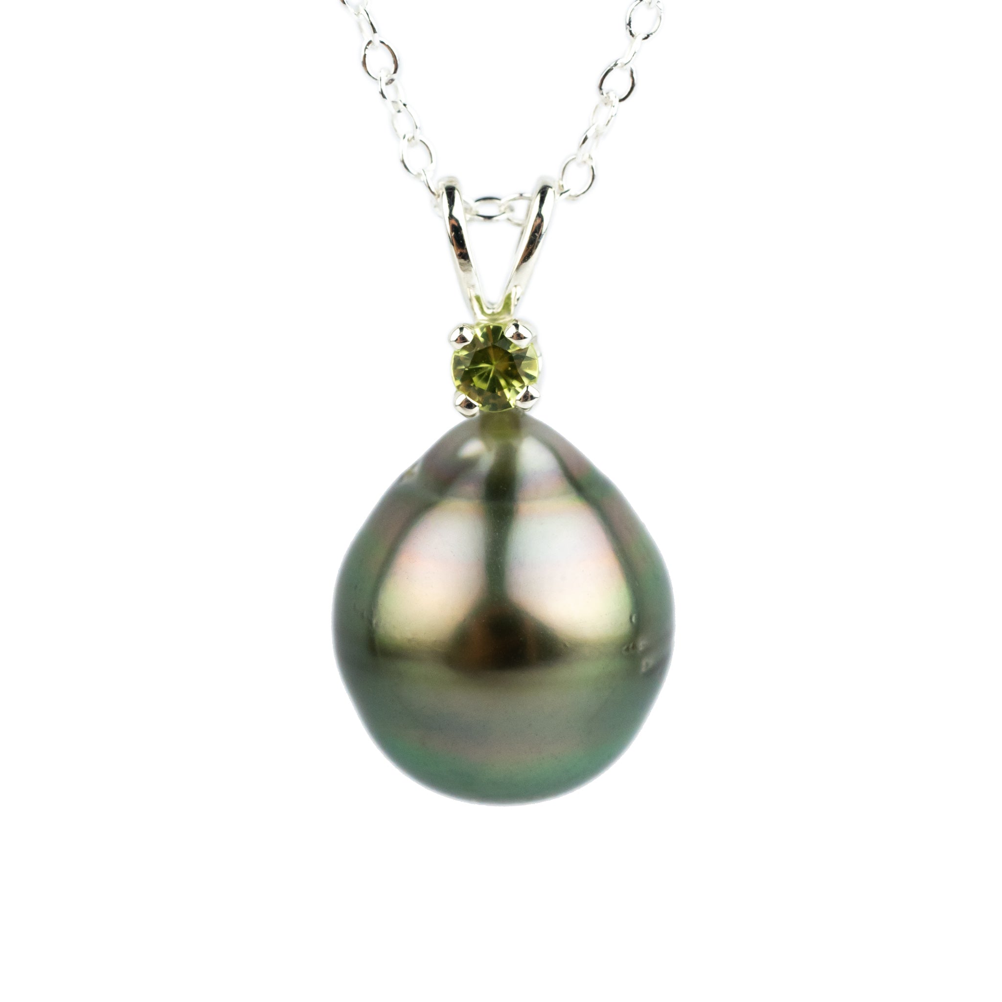 Tahitian Pearl & Peridot Pink Green Étoile Necklace on Sterling Silver