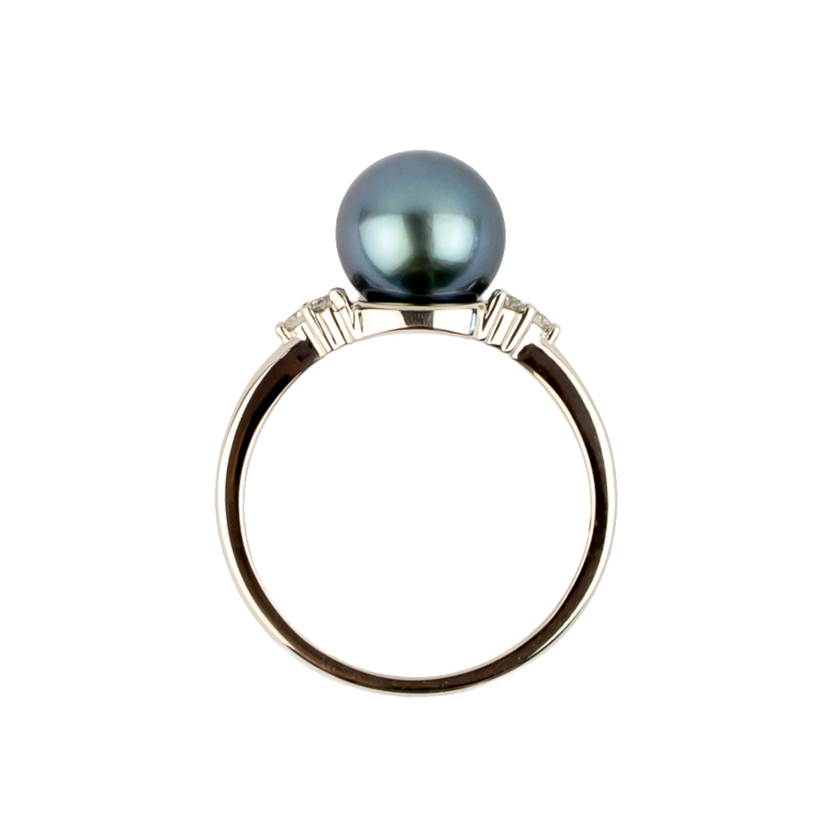 Tahitian Pearl & Diamond Toru Ring on 14K White Gold