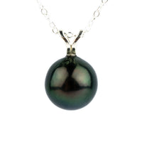 Midnight Green 9.4mm Tahitian Pearl I'a Necklace on Sterling Silver