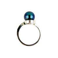 Intense Royal Blue 8.8mm Tahitian Pearl Swirl Ring on Sterling Silver