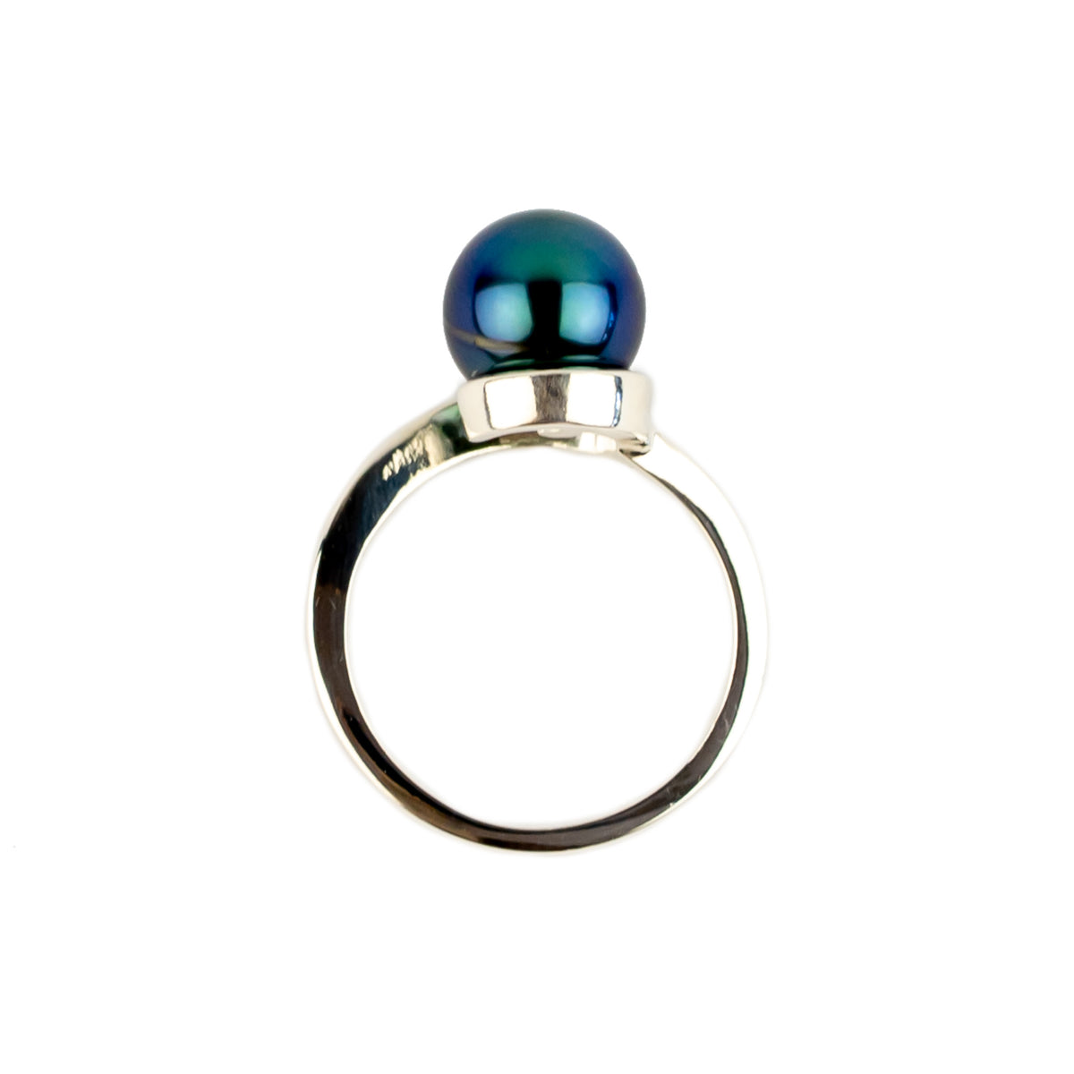 Intense Royal Blue 8.8mm Tahitian Pearl Swirl Ring on Sterling Silver