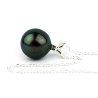Midnight Green 9.4mm Tahitian Pearl I'a Necklace on Sterling Silver