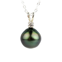 Tahitian Pearl & Diamond Lavender Green Étoile Necklace on Sterling Silver