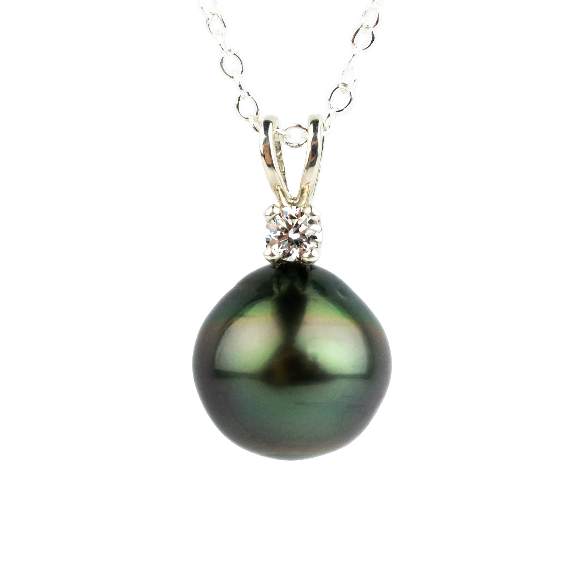 Tahitian Pearl & Diamond Lavender Green Étoile Necklace on Sterling Silver