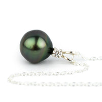 Tahitian Pearl & Diamond Lavender Green Étoile Necklace on Sterling Silver