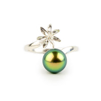 Bright Citrus Tiaré Sterling Silver Tahitian Pearl Ring
