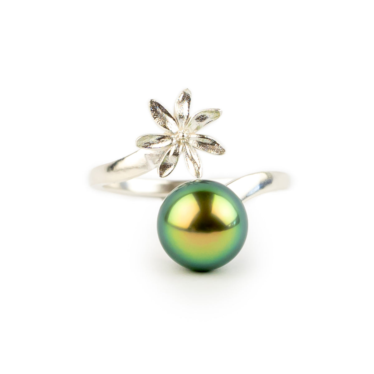 Bright Citrus Tiaré Sterling Silver Tahitian Pearl Ring