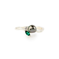 Tahitian Keshi Pearl & Diamond Sunrise Ring on Sterling Silver