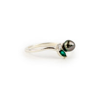 Tahitian Keshi Pearl & Diamond Sunrise Ring on Sterling Silver