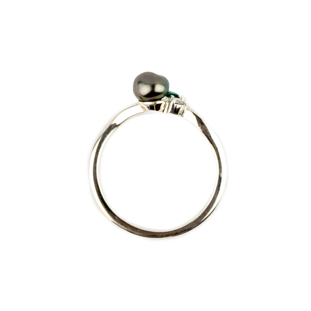 Tahitian Keshi Pearl & Diamond Sunrise Ring on Sterling Silver