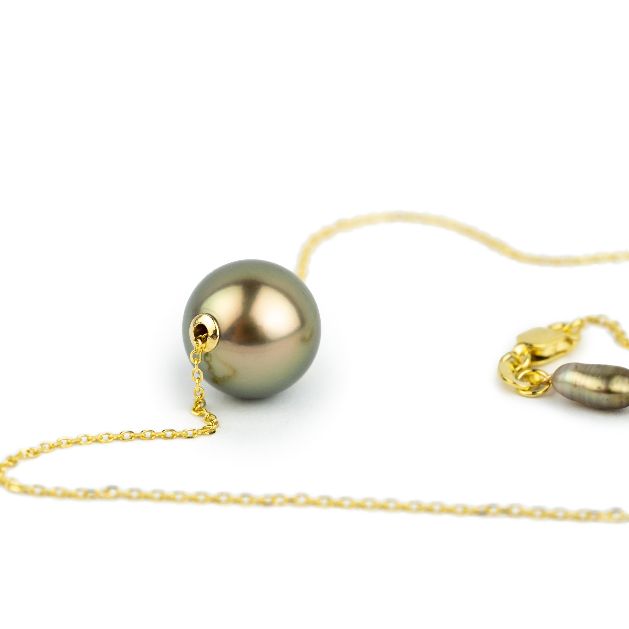 Golden Champagne 10.7mm Pearl Solitaire Necklace on 14K Yellow Gold