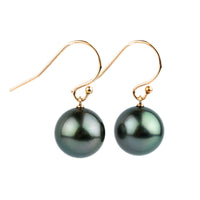 Stormy Purple Green Tahitian Pearl Dangle Earrings on 14K Rose Gold