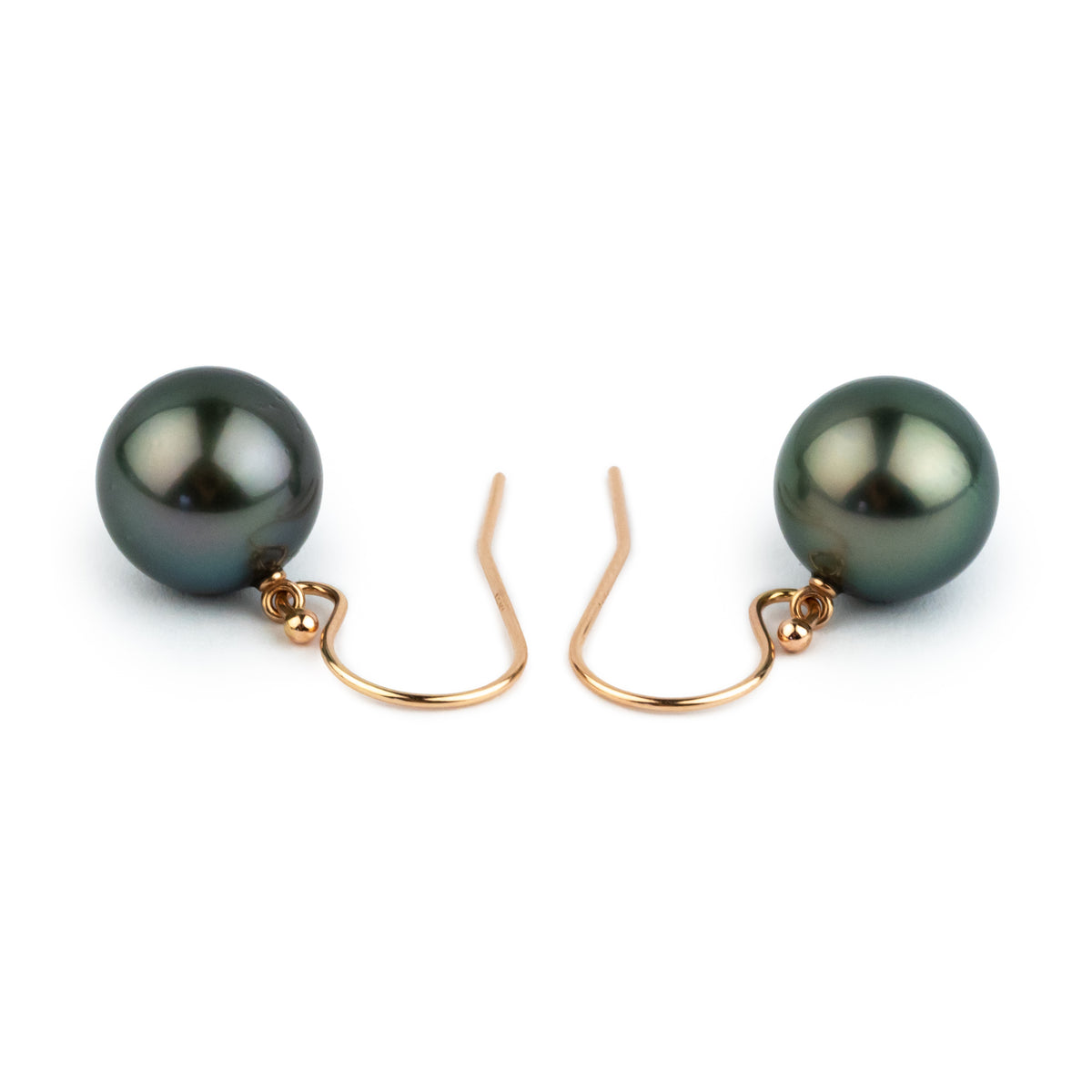 Stormy Purple Green Tahitian Pearl Dangle Earrings on 14K Rose Gold
