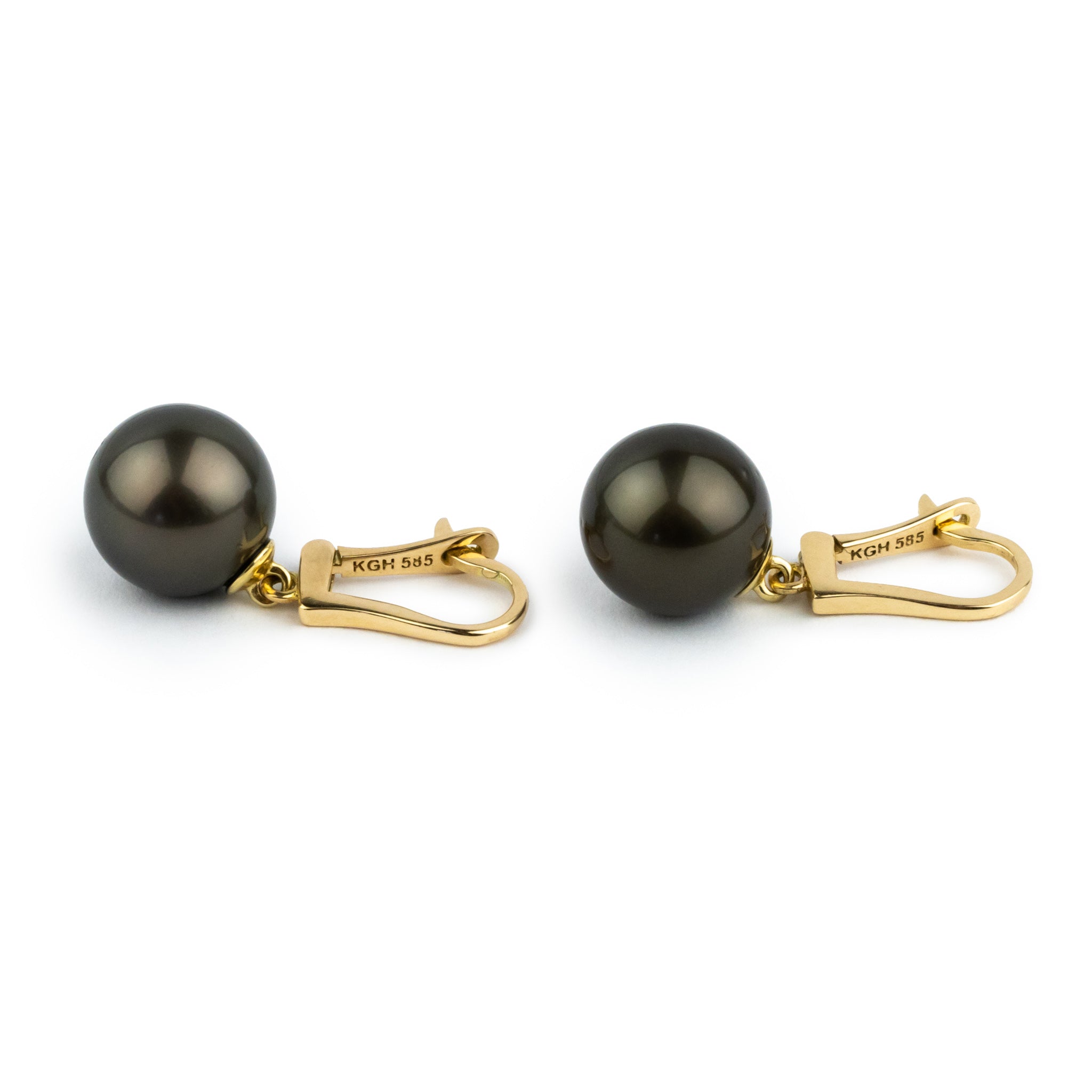Dark Chocolate 10.5mm Tahitian Pearl Lever Back Earrings on 14K Yellow Gold