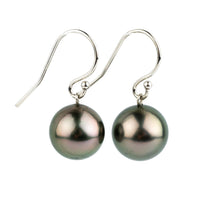 Pink Green Tahitian Pearl Dangle Earrings on 14K White Gold