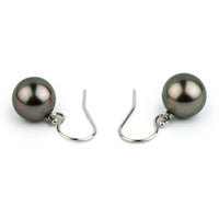 Pink Green Tahitian Pearl Dangle Earrings on 14K White Gold