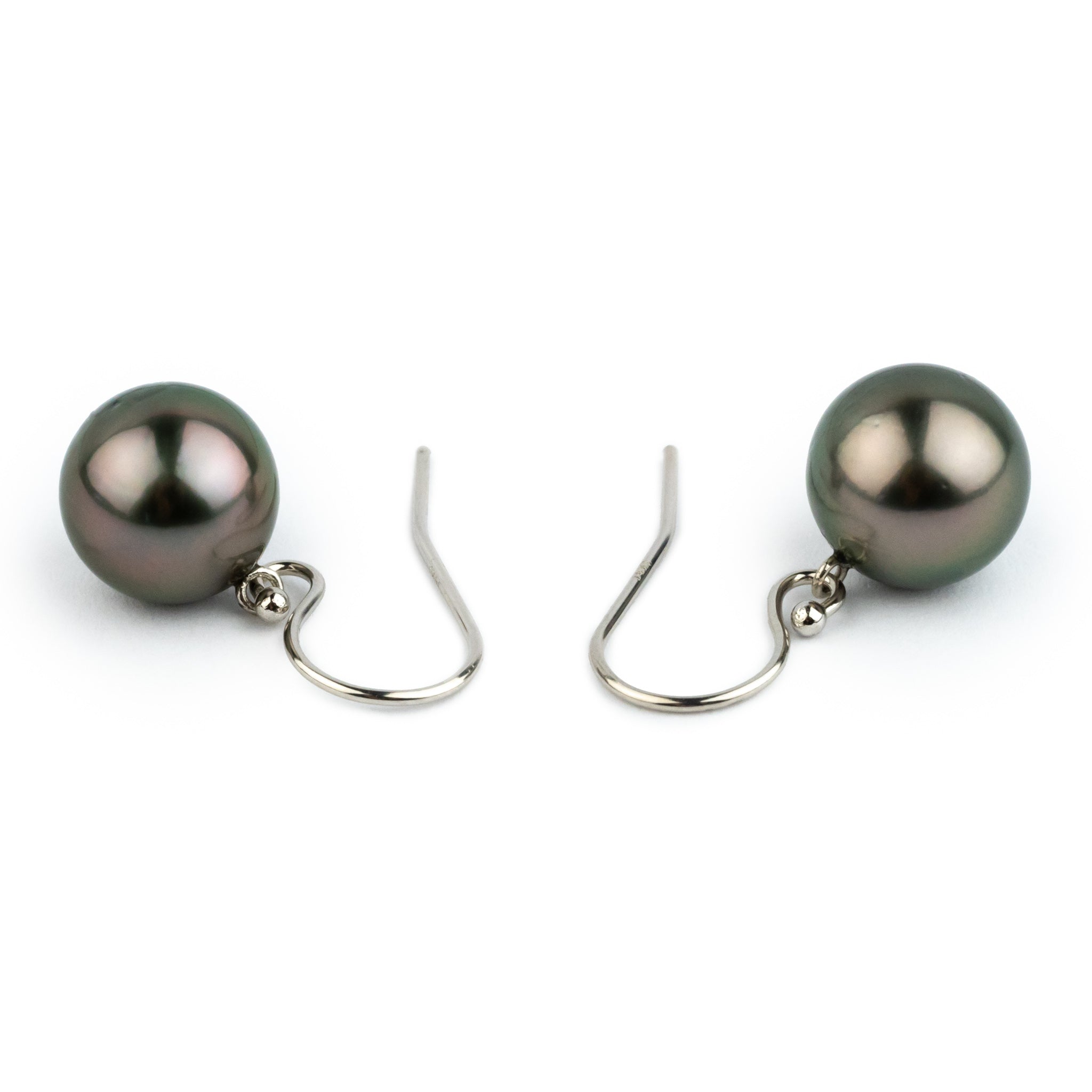 Pink Green Tahitian Pearl Dangle Earrings on 14K White Gold