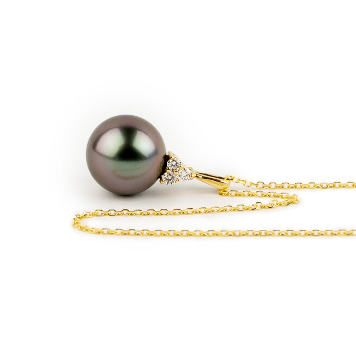 Aqua Fuchsia Tahitian Pearl & Diamond Toru Necklace on 14K Yellow Gold