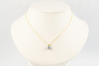 Luminous Frost Blue Tahitian Pearl & Diamond Hoa Necklace on 14K Yellow Gold
