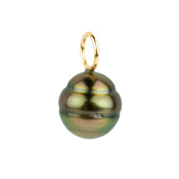 Golden Pink Green Circled 9.7mm Tahitian Pearl Pendant on Gold Filled