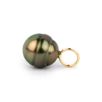 Golden Pink Green Circled 9.7mm Tahitian Pearl Pendant on Gold Filled