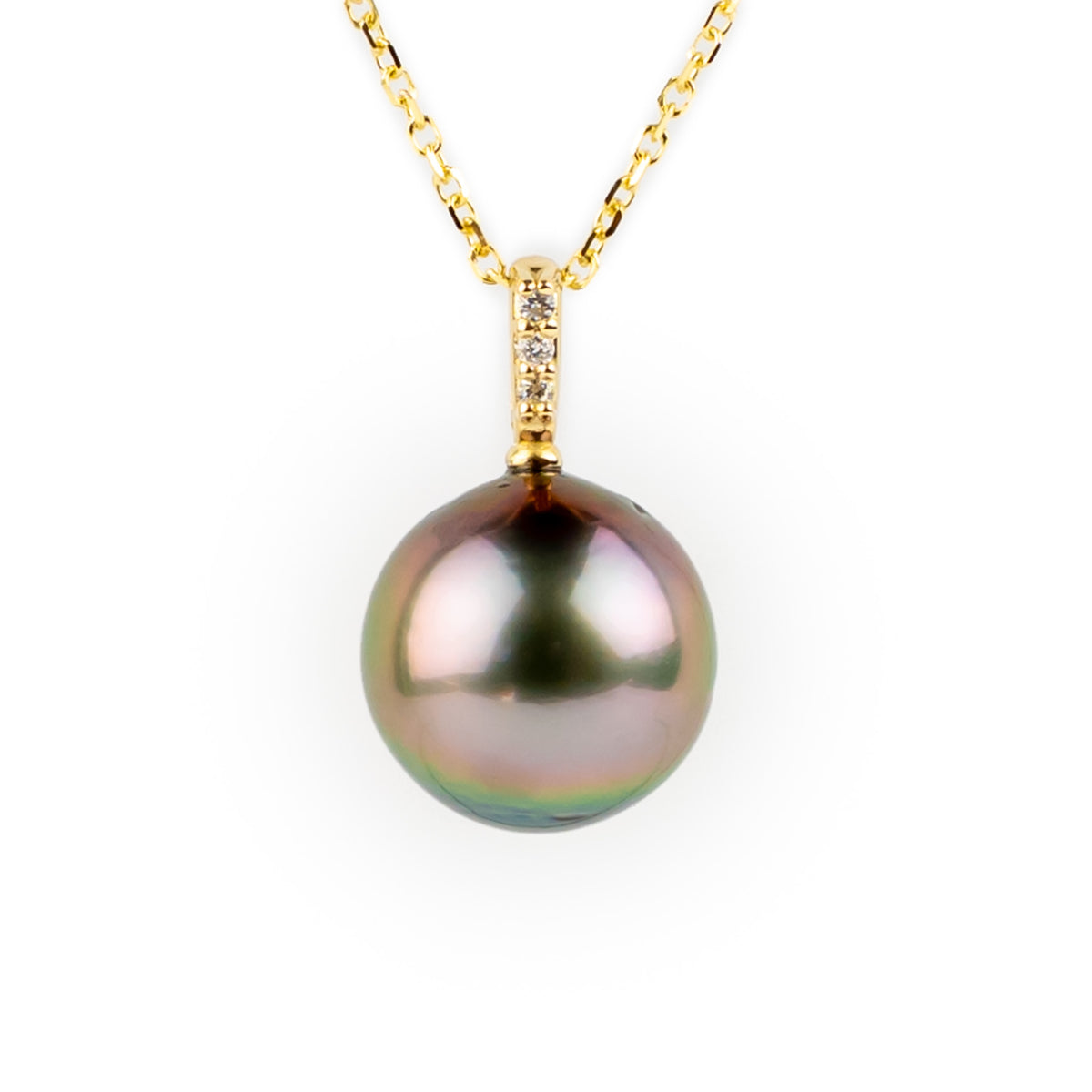 Hot Pink Rainbow Tahitian Pearl & Diamond Éclat Necklace on 14KYG