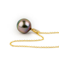 Hot Pink Rainbow Tahitian Pearl & Diamond Éclat Necklace on 14KYG