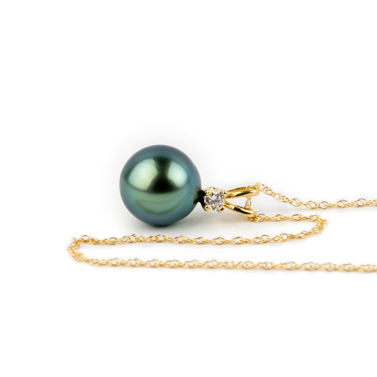 Lagoon Blue Tahitian Pearl & Diamond Étoile Necklace on 10K Yellow Gold