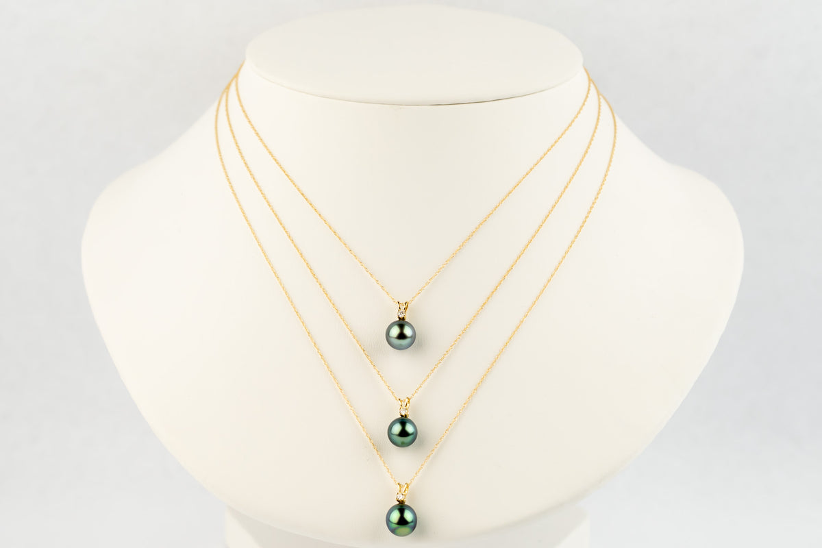 Lagoon Blue Tahitian Pearl & Diamond Étoile Necklace on 10K Yellow Gold