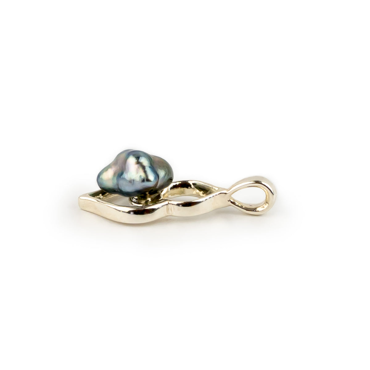 Blue Oil Slick Keshi Pearl Lotus Pendant on Sterling Silver