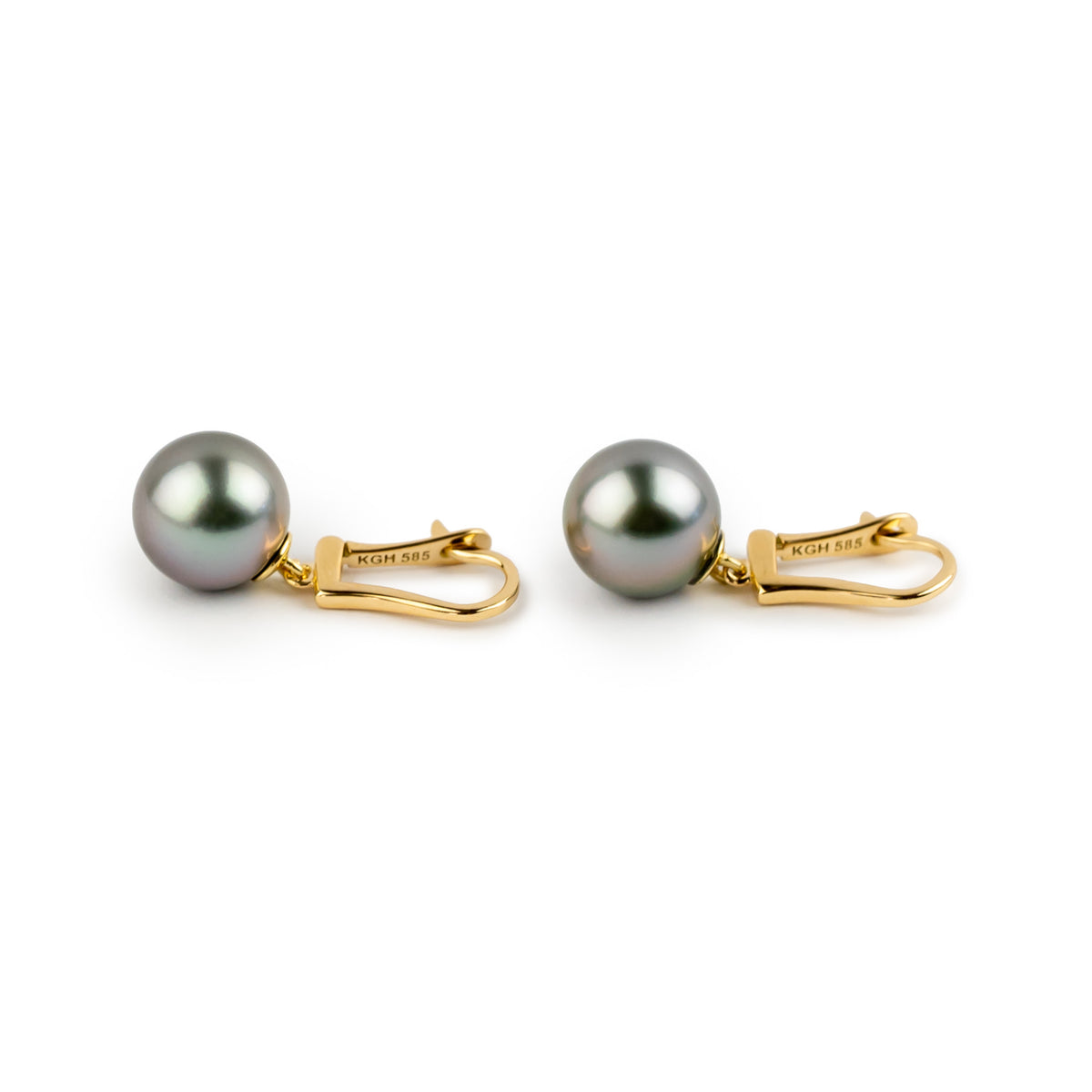 Lavender Blue Green 9.7mm Tahitian Pearl Lever Back Earrings on 14K Yellow Gold
