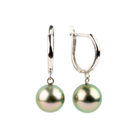 Vivid Pink Green 8.6mm Tahitian Pearl U-Hoop Earrings on 14K White Gold