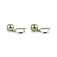 Vivid Pink Green 8.6mm Tahitian Pearl U-Hoop Earrings on 14K White Gold